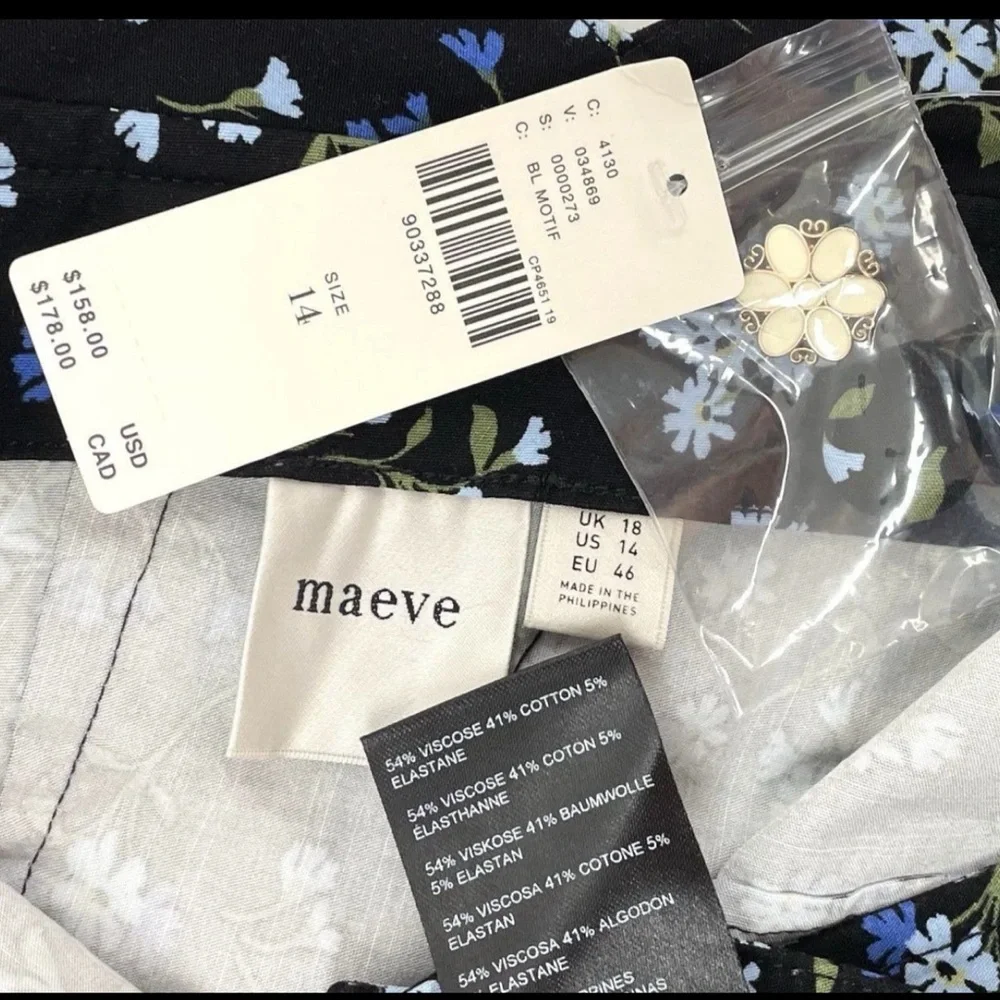 Anthropologie Maeve Black & Blue Floral Halter Dress | Fit & Flare Sz 14 - Picture 6 of 6